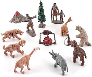 Bekecidi 12 Pieces Primitive Human Models and Realistic Wild Animals Figure, Caveman Figures Emulation Primitive Model for Kids and Adults Science Educational Play