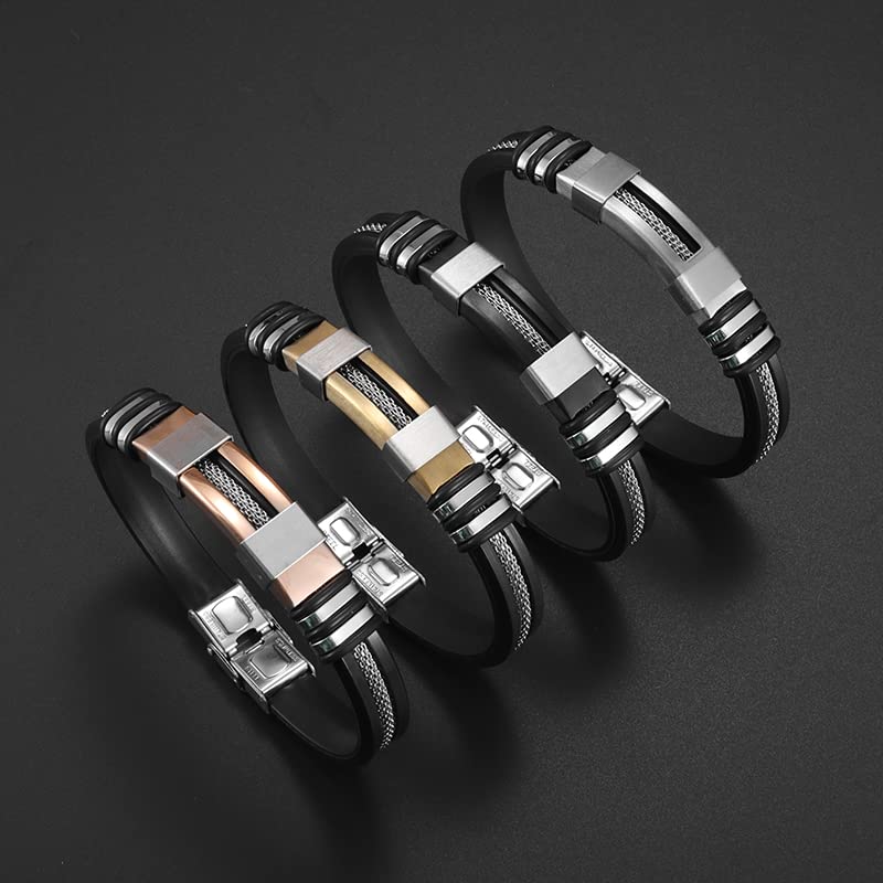 Bracelets pour Hommes MOCHAMIK en Silicone Noir et Maille au Style Punk Décontracté - 5