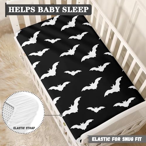 Image of Black Bat Fitted Crib Sheet Bats Baby Crib Sheet Fit Standard Crib and Toddler Mattress,Crib Mattress Sheets for Boys Girls 28 inchx52 inch