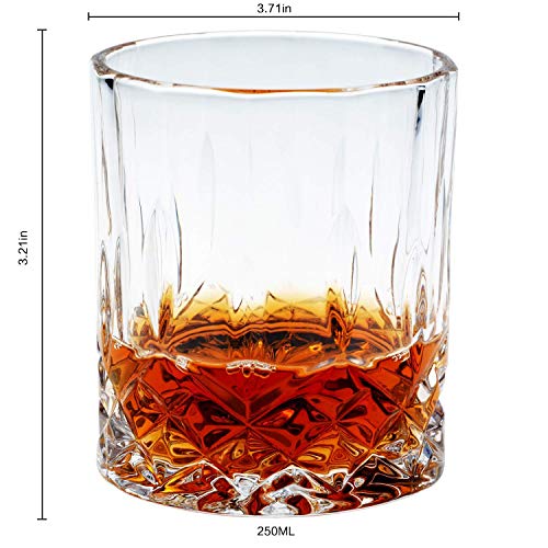Image of Luxury Crystal Whiskey Glasses Set of 6 - 300ml, Heavy Base Old Fashioned Tumblers for Bourbon, Scotch, Whiskey & Cocktails (6, Dukati)