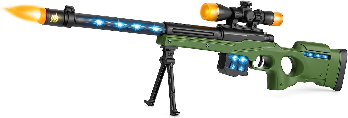 74cm AWM Sniper Toy Rifle – Realistic Long-Range Marksman Blaster with Telescopic Barrel, Bipod, & Recoil Vibration – LED Light-Up Tactical Sniper for Kids