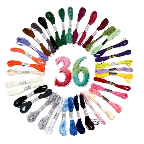 Image of 36 Colors Embroidery Thread Set with DMC Codes - Premium Cotton Sewing Floss for Cross Stitch, 8m per Skein, Ideal for Variety of Needlecraft Projects