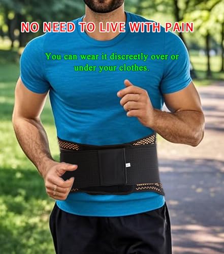 Image of Breathable Lower Back Brace with 4 Stays, Plus Size Lumbar Support Belt for Back Pain Relief with Removable Compression Straps, Back Braces for Herniated Disc, Sciatica,Heavy Lifting