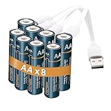 Lithium AA Akkus Wiederaufladbare Batterien, Kamnnor 1,5V 2600mWh Rechargeable Batterien, 2H-Schnellladung, mit 4-in-1 USB Typ-C Ladekabel und Aufbewahrungskoffer, 8 Pack