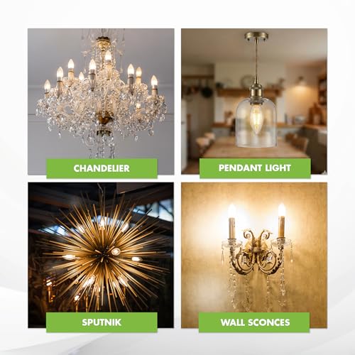 Image of KOR E12 Candelabra Bulbs, 12 Pack, Dimmable LED Candle Bulb, 60W Equivalent, 500 Lumens, 5.5W, 2700K Warm White, UL Listed, Vintage B11 Clear Glass Filament Light Bulbs for Chandelier, Ceiling Fans