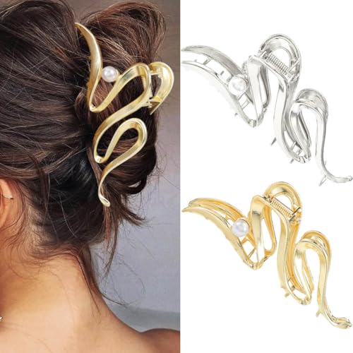 BARTOSI Metal Claw Clips Gold Hair Clips Large Hair Clips Fashion Hair Accessories for Women and Girls (Pack of 2)