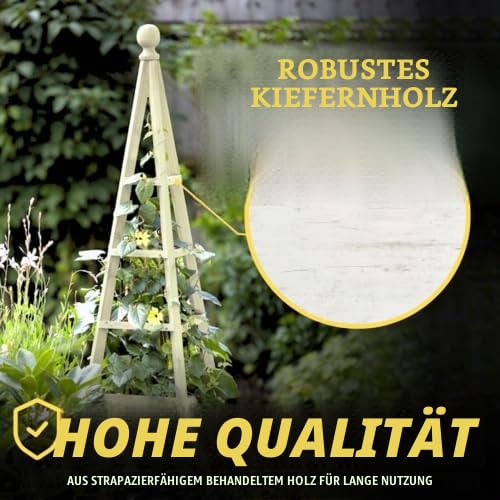 Garden Mile® Großer Garten-Obelisken-Bogen – 1,9 m robuster Holz-Pflanzkäfig – freistehende Pyramidenstruktur für Rosen, Kletterpflanzen, Outdoor-Dekoration, Gartengeschenke und Tomatenkäfig