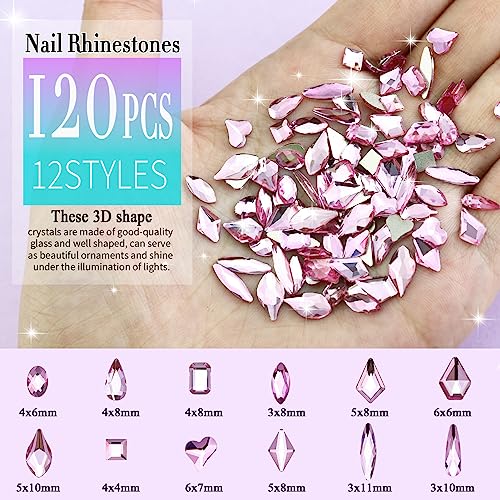 Dowarm 3200Pcs Nail Art Rhinestones, Light Pink Flatback Rhinestones For Nails, Crafts, 12 Styles 3D Glass Crystal Nail Gems #TOP1