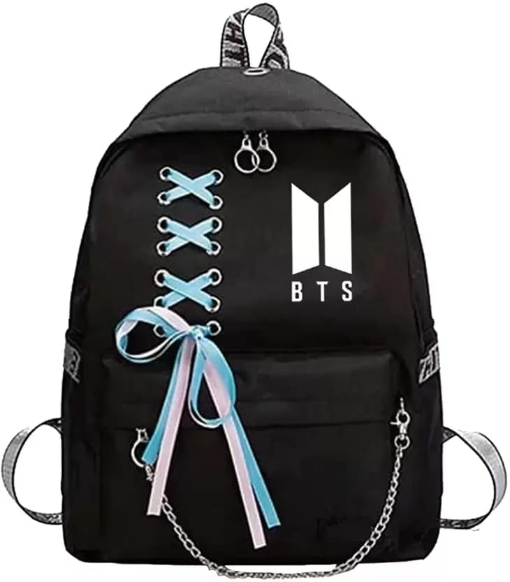 HappyChild BTS Design Medium College Casual Tuition Fashionable Backpack For Girls (BOTH UP)
