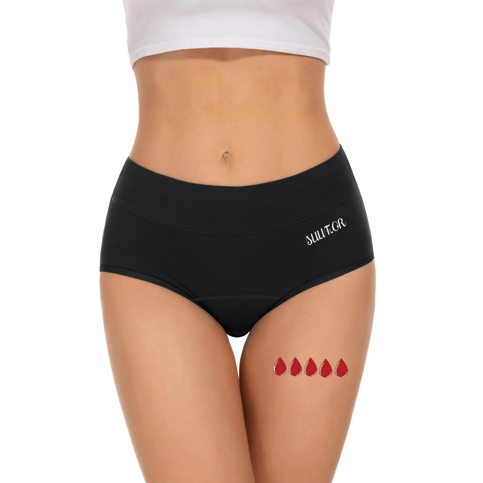 SUUFOR Mutande Mestruali Donna 60ML, Mutanda Mestruale ad Alta Assorbenza, Cotone Vita Alta Slip Mestruali Donna (3 Pezzi)