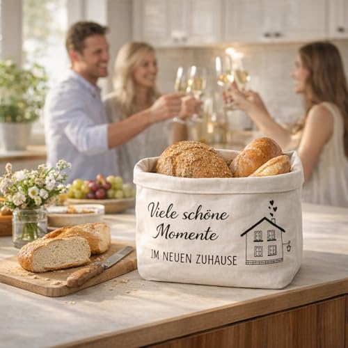 Brotkorb Stoff, Brötchenkorb mit Viele schöne Momente IM NEUEN ZUHAUSE,Einzugsgeschenke Haus Brotkorb,Einweihungsgeschenk Wohnung,Geschenk zum Auszug (Stil 1)