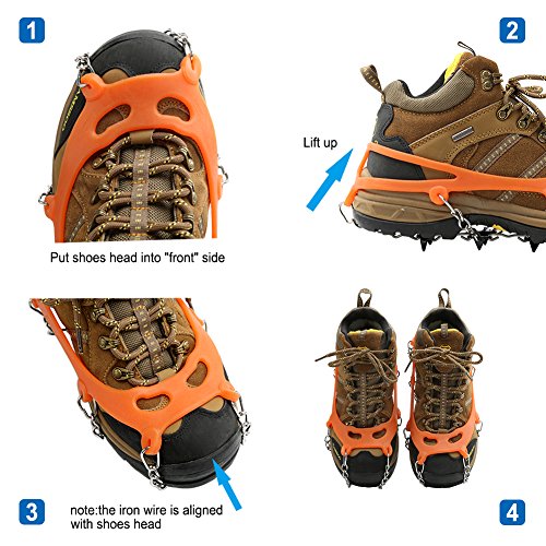 Cosyzone Crampons Traction Cleats Ice Grips Spikes for Shoe/Boots Safe for Walking, Jogging, Climbing Fishing Hiking-Orange (1 Pair)