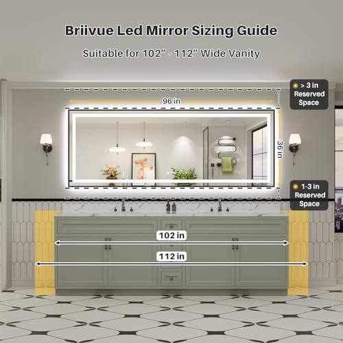 Image of 96x36 Inch LED Bathroom Mirror with Black Frame, Backlit & Front Lit, Anti-Fog Lighted Bathroom Vanity Mirror for Wall, Memory Function, Dimmable, HD Tempered Glass, Shatter-Proof