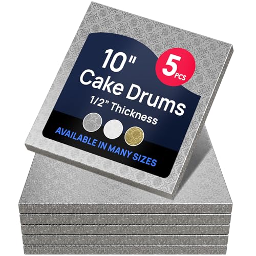 O'CREME Square Cake Drum Board Silver Foil 10x10 Inch 1/2" Thick