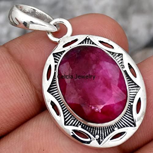 Solid 925 Sterling Silver Pendant For Men Women, Natural Ruby Faceted Oval Pink Gemstone Unique Handcrafted July Birthstone Pendant #TOP2