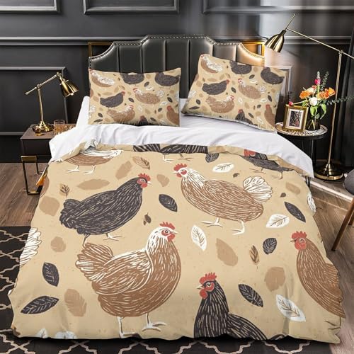 Parure de lit poulet en microfibre 3D housse de couette rustique 140x200 - 2