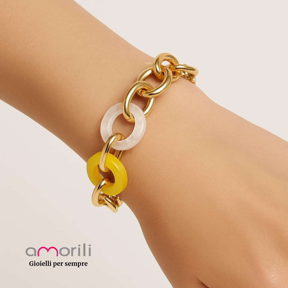 amorili Bracciale Donna Colorato in Resina e Bronzo Dorato | Braccialetto Estivo Elegante Artigianale Fatto a Mano | Gioiello di Design Chic Idea Regalo Originale bcc1087b