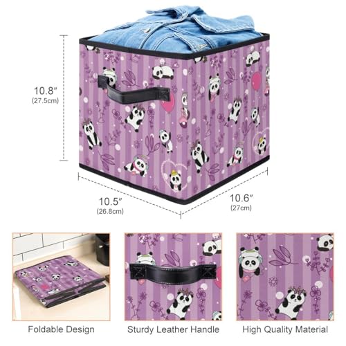 Bac de rangement cube pliable panda avec poignées ergonomiques