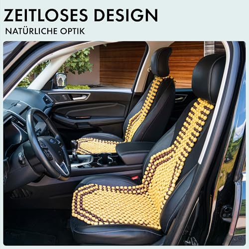 Walser CarComfort Sitzauflage aus Holzperlen, Sitzaufleger Holzkugeln, Massage Autositzauflage Holz, Universal Sitzmatte schwarz/weiß 13551