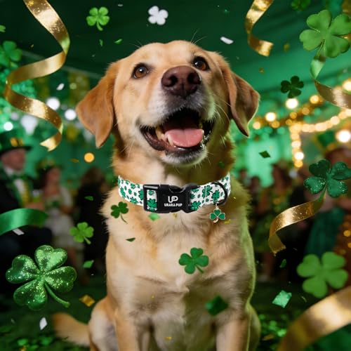 Image of St. Patrick's Day Dog Collar, UP URARA PUP Shamrock Adjustable Pet Collar with Quick Release, Dog Accessories for Small Medium Large Dogs