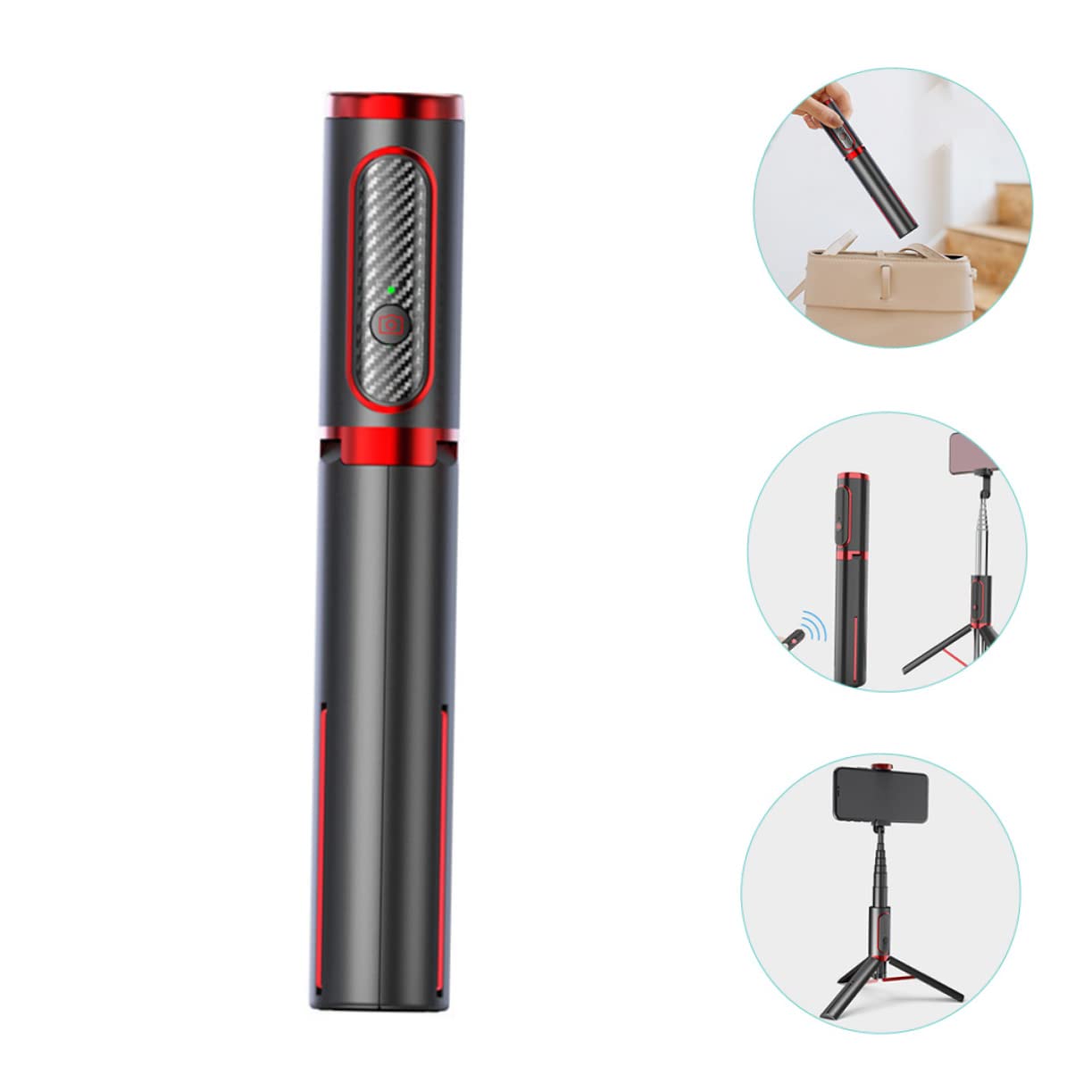 Selfie Stick Treppiede per Smartphone Nero in Lega di Alluminio