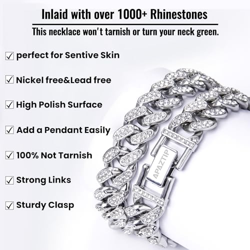 Men's 8''18''20''22''24'' Silver Stainless Steel Cuban Link Chain Necklace - Iced Out Thick Chain for Women and Bling Diamond-Cut Cuban Link Chains for Men - Hip Hop Jewelry3