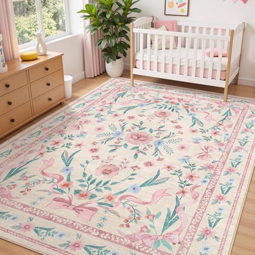 Tapete decorativo Coquette Pink Bow 5x7 ft lavable miniatura 3