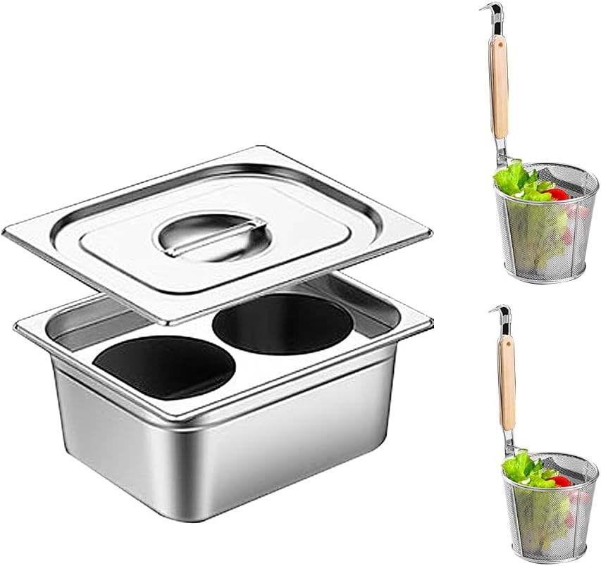 RSBFER Stainless Steel Pasta Pot Cooker Set with Strainer Basket, Home Kitchen Stock Pot Restaurant Steamer Pot, Pasta Cooking Cookware,2 Holes