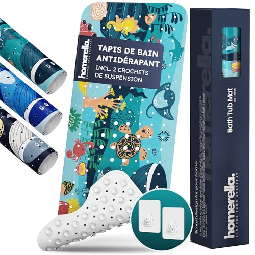 Homerella Tapis de Enfants Bain antidérapant 100x40 cm - Tapis antidérapant Baignoire et antibactérien - Extra Confortable & Suspension Inclus - pour Enfants et...