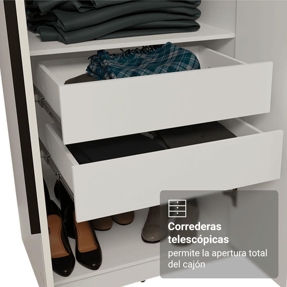 Close-up of wardrobe drawers with telescopic slides