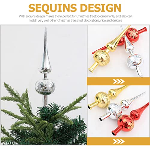 Toddmomy 1Pcs Christmas Tree Topper, Vintage Hand Painted Glass Spherical Christmas Tree Topper Ornament For Indoor Office Xmas New Year Holiday Tree Decoration, Silver #TOP7