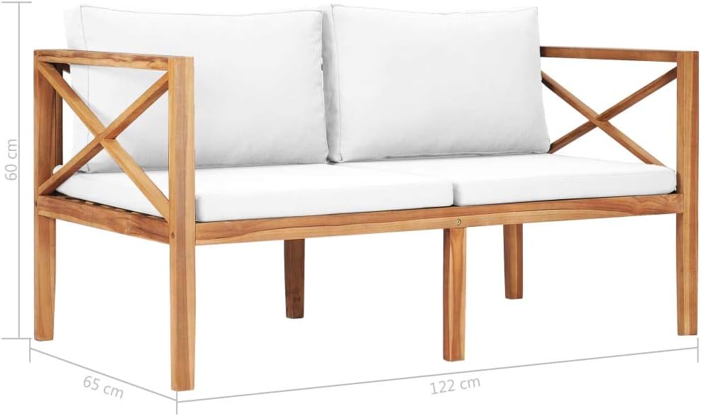 Patio Bench Outdoor loveseat,Balcony Furniture,Outdoor Love seat,Small Balcony Furniture Sets for Apartments,with Cream Cushions Solid Teak Wood