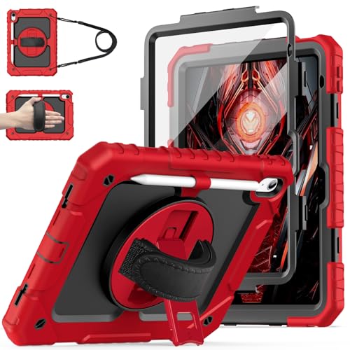 Cantis Case for iPad 11-inch (A16) 2025/ iPad 10th Generation 2022 (10.9 inch) with Screen Protector, 11th Case with 360 Degree Rotating Stand/Shoulder Strap/Pencil Holder, Red