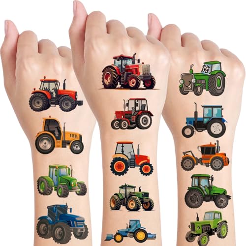 Qpout 10 Hojas de Tatuajes Temporales de Tractores para Niños, Suministros para Fiestas Temáticas de Granja y Construcción, Decoraciones de Cumpleaños