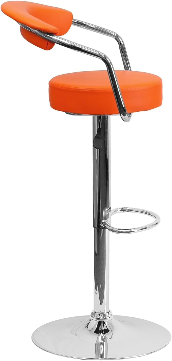 Flash Furniture Cruz Contemporary Orange Vinyl Adjustable Height Barstool with Arms and Chrome Base