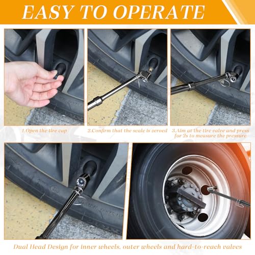 Image of Yunsailing 10 Pcs 10 Pcs Dual Head Tire Pressure Gauge Heavy Duty Truck Tires Air Pressures Gauges with Hook Range 10-150psi, 0.7-10.3bar for Semi Trucks Car Bus Rv Van (Black)