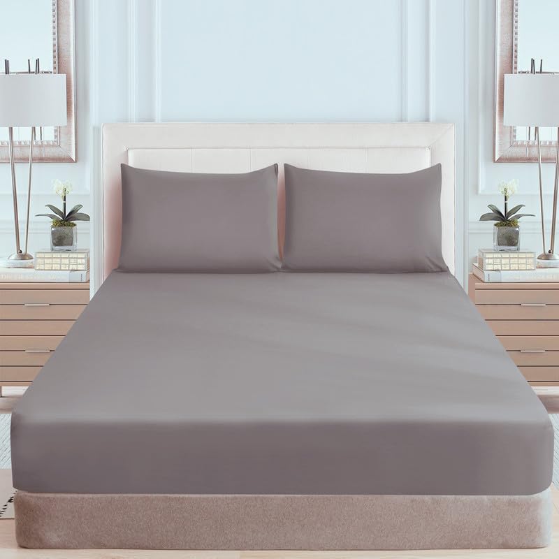 WEAVERS: Extra Deep Fitted Sheet - Super Soft Luxurious Microfiber, 40cm Deep Pockets, Elasticized design that ensures a snug fit. (Colour Grey Size Super King)