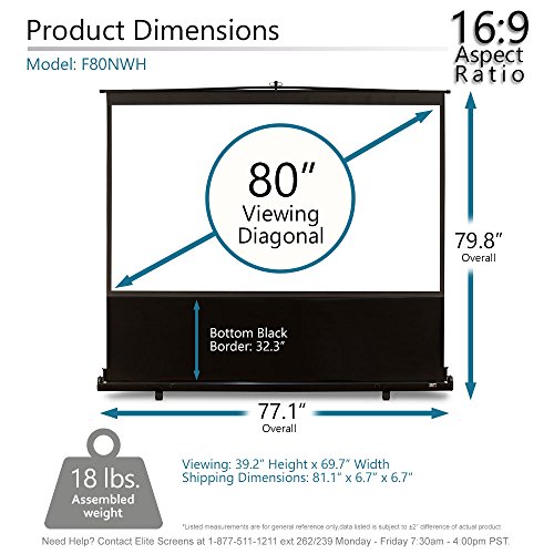 Image of Elite Screens ezCinema Series, 80-INCH 16:9, Manual Pull Up Projector Screen, Movie Home Theater 8K / 4K Ultra HD 3D Ready, 2-Year Warranty, F80NWH