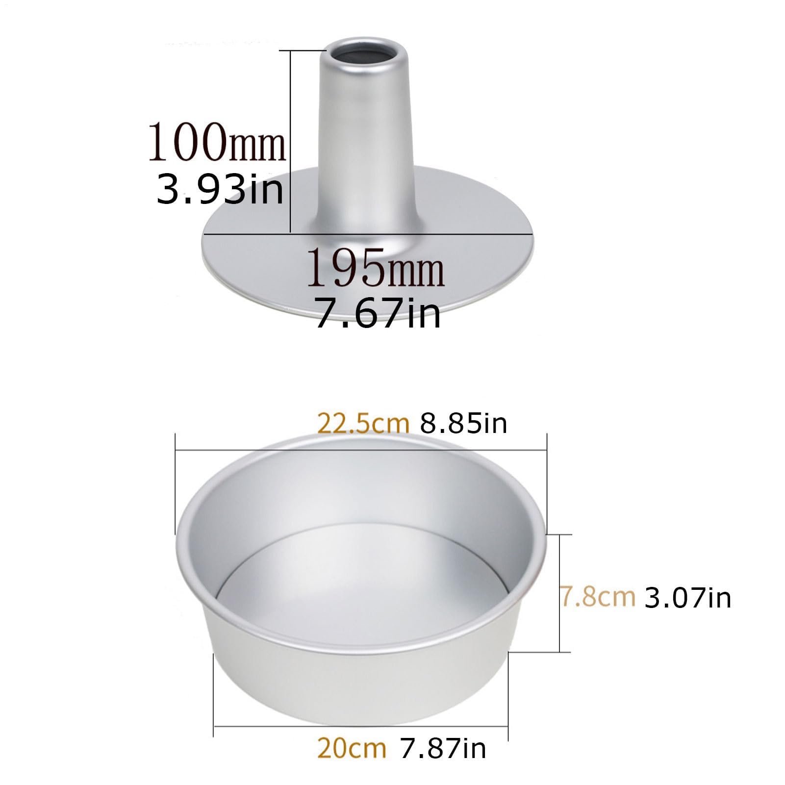 Szyfonowa forma do pieczenia ciasta – 16/20 cm foremka do ciast, forma do Savarin, Anioł Foods Maker | Nieprzywierające aluminiowe formy rurowe, równomierne rozprowadzanie ciepła, łatwe uwalnianie
