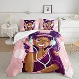 HOSIMA Black Girl Magic Comforter Set,African American Black Girl Comforter Sets,Love Music Purple H