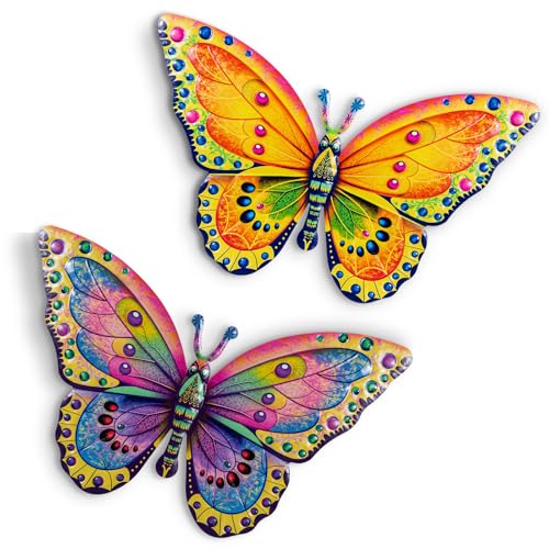 2 piezas grandes de metal mariposa, vallas decorativas al aire libre, esculturas de pared, colgantes para jardín, patio, sala de estar, dormitorio (BIG)
