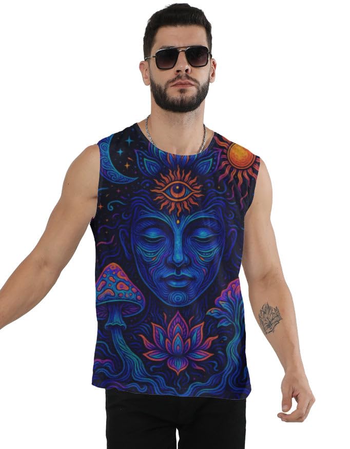 Men's Tank Top | Lotus Monk Sleeveless Vest | 180 GSM 100% Spun Polyester Regular Fit | Casual-image-32