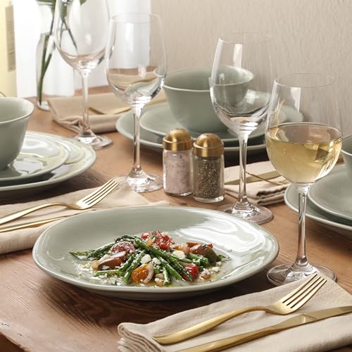 Image of Gibson Elite Port Barton Plates and Bowls Sets, 12-Piece Stoneware Dinnerware Sets, Reactive Glaze Dish Set - Green