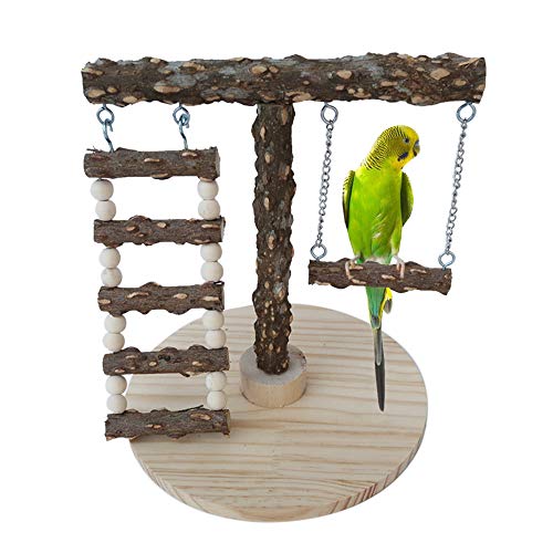 ZARYIEEO Natural Wood Bird Perch Stand, Bird Cage Play Stand with Base for Small Parakeets Cockatiels, Conures, Macaws, Parrots, Love Birds, Finches, Bird Training Chew Toys with Ladder and Swings ZARYIEEO Natural Wood Bird Perch Stand, Bird Cage Play Stand with Base for Small Parakeets Cockatiels, Conures, Macaws, Parrots, Love Birds, Finches, Bird Training Chew Toys with Ladder and Swings