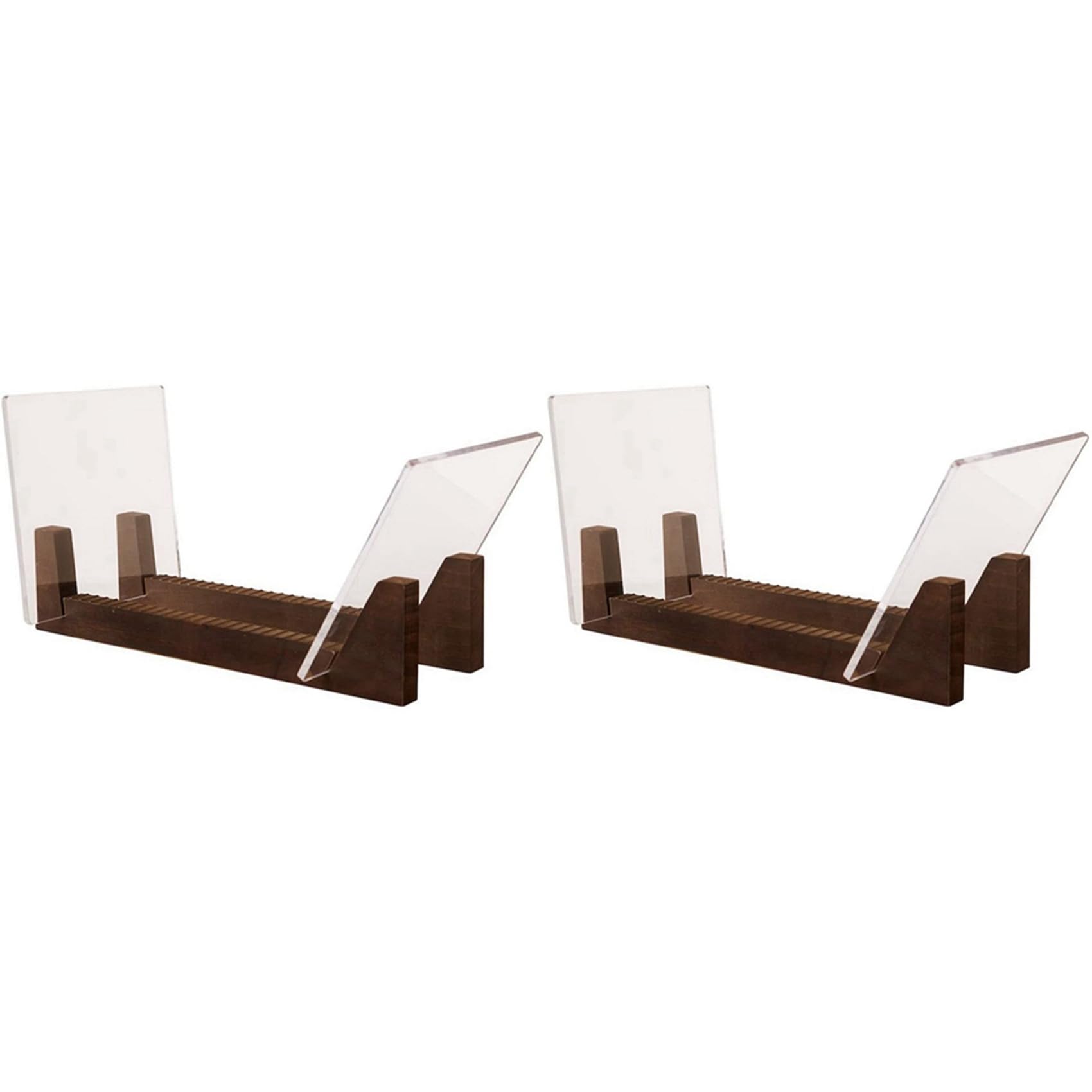 Hndhbfgrt 2X Vinyl Record Storage Holder Large Capacity Acrylic Ends Display Stand Wooden LP Vinyl Album Desktop Rack