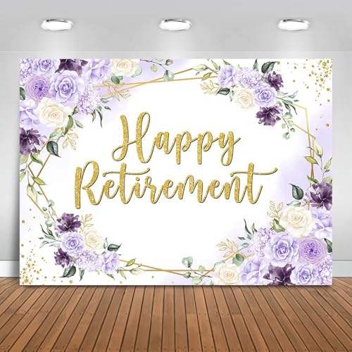 Fitumiw Happy Retirement Backdrop 7x5ft Purple and White Flowers Retirement Party Decorations Background Congrats Retired Banner Photo Booth Props