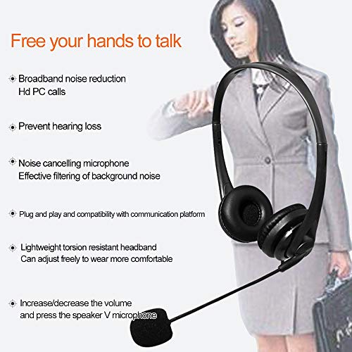 HaavPoois Cuffie Cablate USB, 1 Pz Doppio Auricolare con Microfono PC Computer Clienti Call Center Cuffie con Cancellazione del Rumore Mic, Voce più Chiara