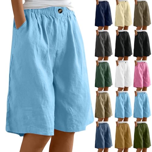 Amazon.com: Linen Long Shorts for Women Button Elastic High