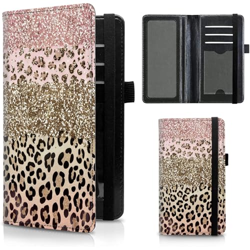 Image of FUYOCWE Leather Checkbook Covers for Men Women Check book Holder Cover Wallets for Personal Checkbook Duplicate Checks with RFID Blocking & Elastic Strap-Pink Gold Leopard print