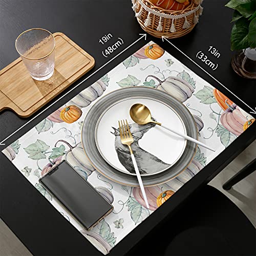 Thanksgiving Placemats, Pumpkins Placemats Set Of 4 Watercolor Pumpkins Happy Thanksgiving Recipe Fall Placemats For Dining Table Non-Slip Washable Table Place Mats 13 X 19 Inch #TOP5